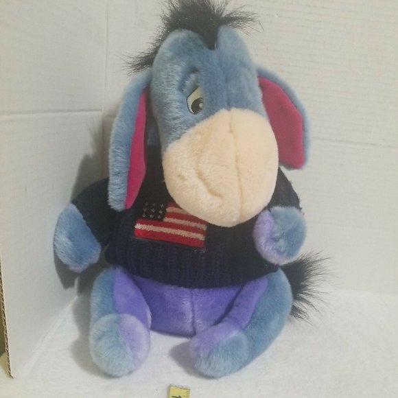 Winnie the Pooh Disney Store - Eeyore 4th of July Plush USA Flag Sweater 12" NWT - Picture 1 of 9